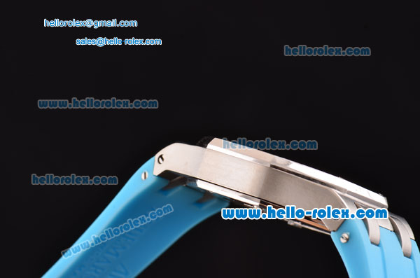 Audemars Piguet Royal Oak Lady Miyota OS2035 Quartz Steel Case with Diamond Bezel Blue Dial and Blue Rubber Strap - Click Image to Close